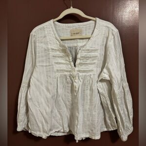 Lucky Brand White Blouse with Eyelet Lace Details